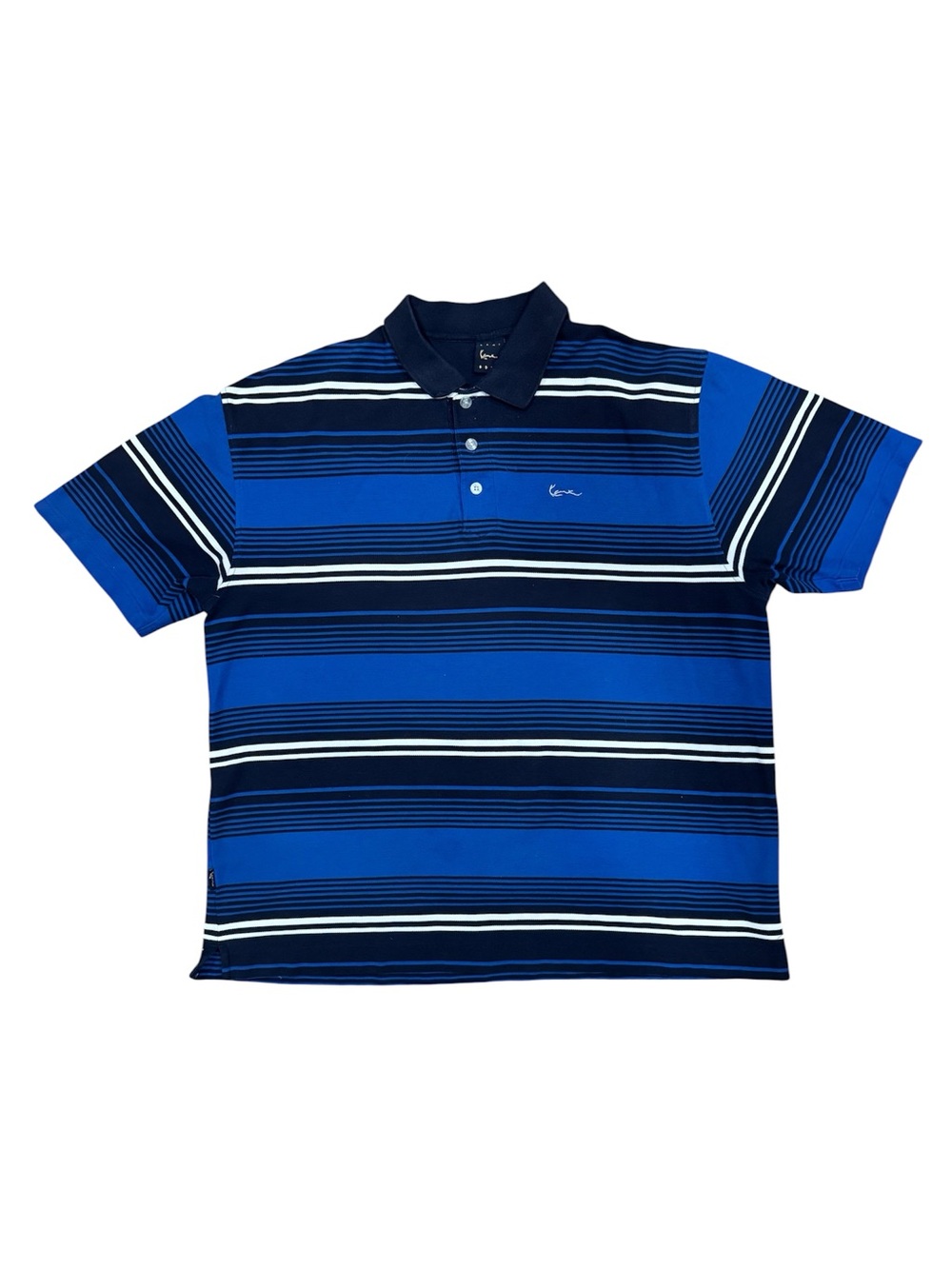 Karl Kani Kani Gold Polo Shirt 3XL Blue Striped Embroidered Logo Y2K Streetwear